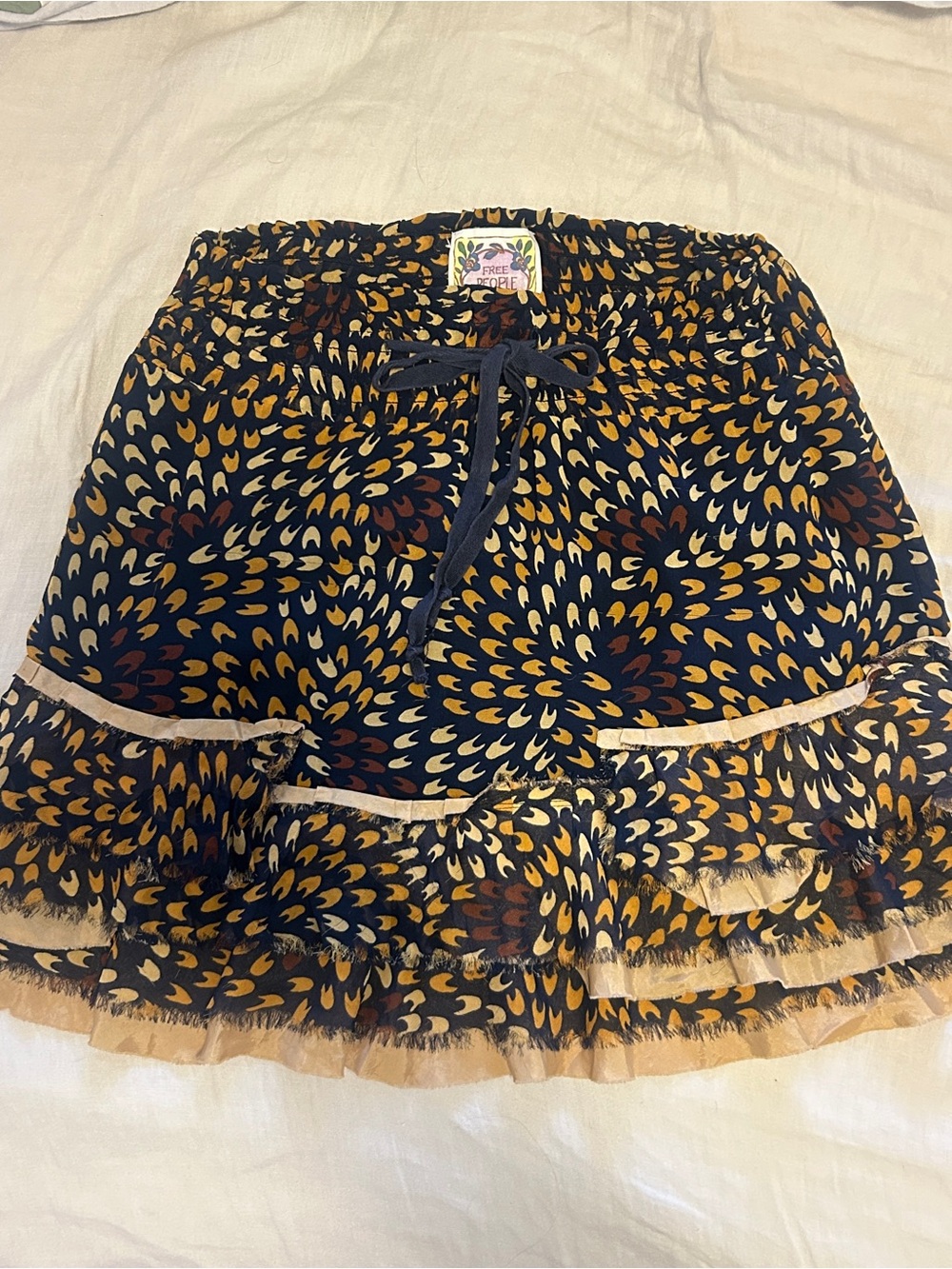 Free People Silk Navy Ruffle Raw Hem Skirt